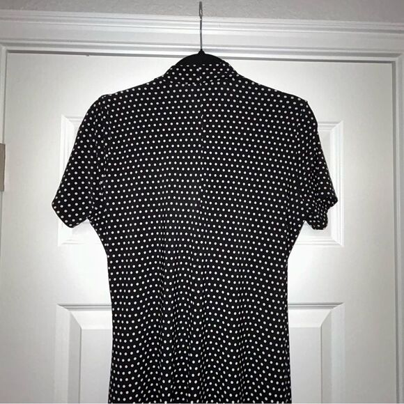 Norma Kamali Polka Dot Print Short Sleeve Faux Wrap Dress - Picture 8 of 10